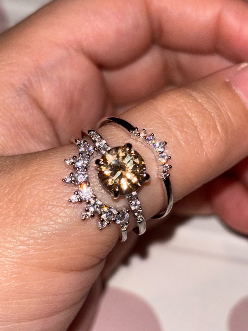 Champagne Center Stone Engagement Ring Set - Women Jewelry